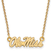 14k Gold LogoArt University of Mississippi Ole Miss Small Pendant 18 inch Necklace