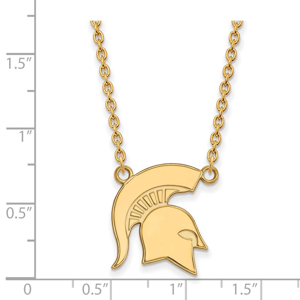 14k Gold LogoArt Michigan State University Spartan Large Pendant 18 inch Necklace
