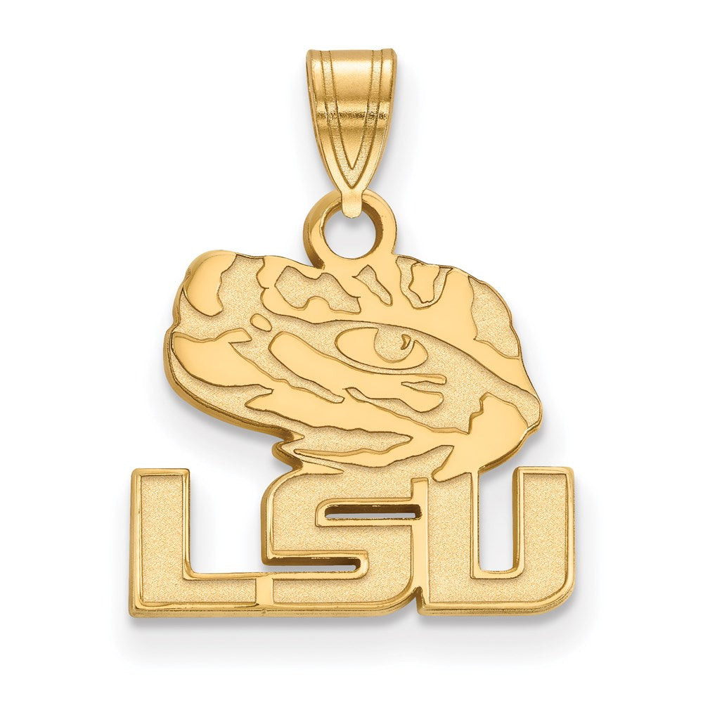 Sterling Silver Gold-plated LogoArt Louisiana State University L-S-U Tiger Eye Small Pendant