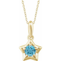 14K Yellow 3 mm Round March Youth Star Birthstone 15" Necklace 1