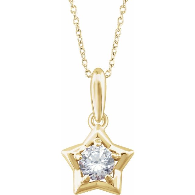 14K Yellow 3 mm Round April Youth Star Birthstone 15" Necklace 1