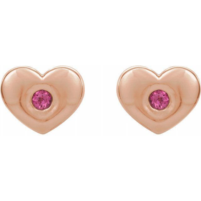 14K Rose Pink Tourmaline Heart Earrings 2