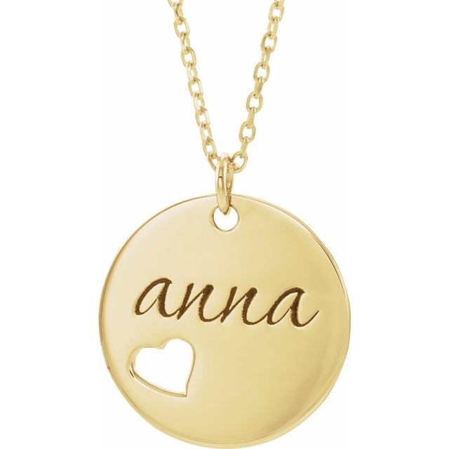 14K Yellow Pierced Heart Engravable Disc 16-18" Necklace 2