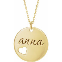14K Yellow Pierced Heart Engravable Disc 16-18" Necklace 2