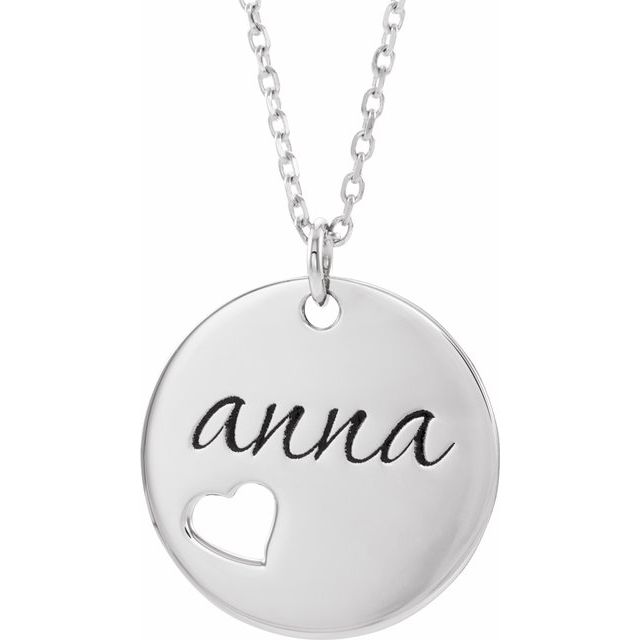 14K White Pierced Heart Engravable Disc 16-18" Necklace 2