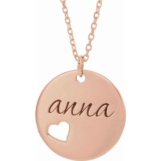 14K Rose Pierced Heart Engravable Disc 16-18" Necklace 3
