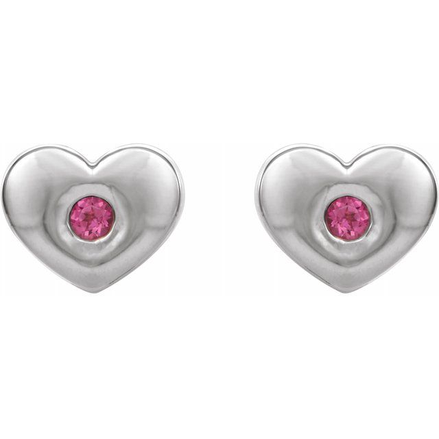 14K White Pink Tourmaline Heart Earrings 2