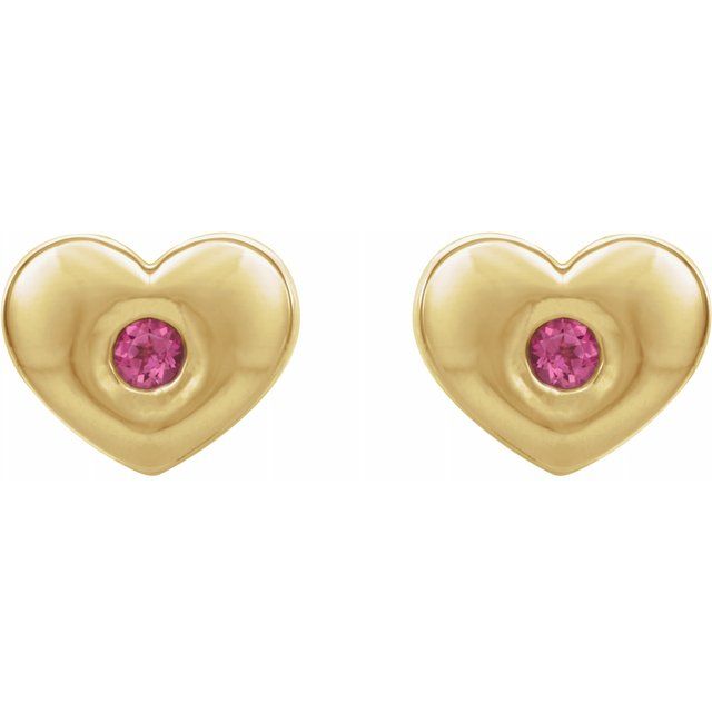 14K Yellow Pink Tourmaline Heart Earrings 2