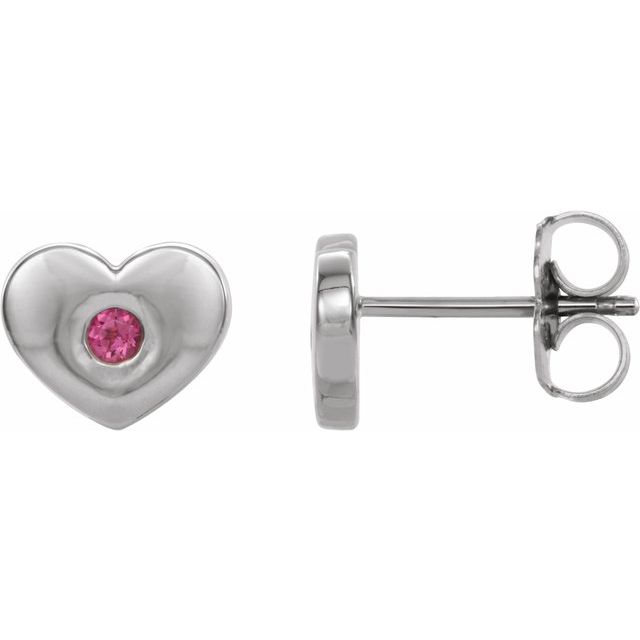 14K White Pink Tourmaline Heart Earrings 1