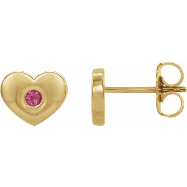 14K Yellow Pink Tourmaline Heart Earrings 1
