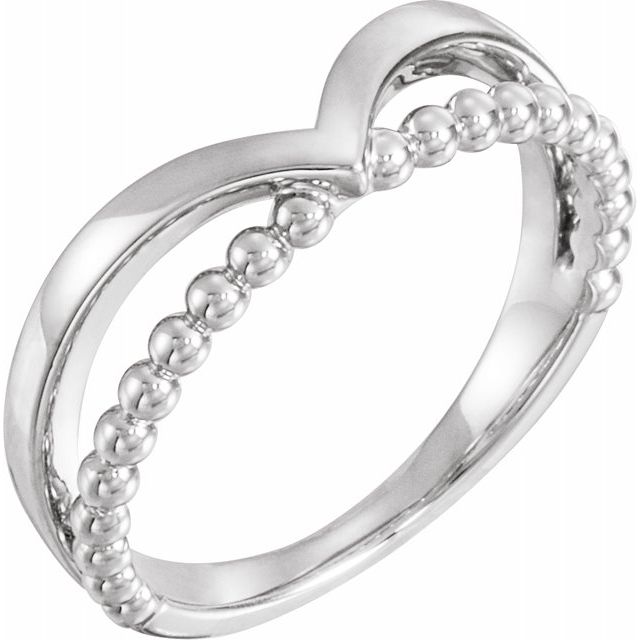 Sterling Silver Negative Space Beaded V Ring 1