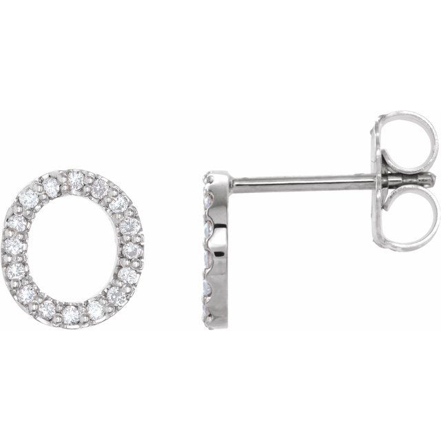 14K White .07 CTW Diamond Single Initial O Earring 1