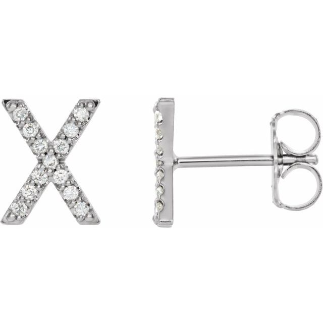 14K White .06 CTW Diamond Single Initial X Earring 1
