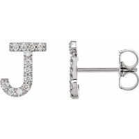 14K White .05 CTW Diamond Single Initial J Earring 1