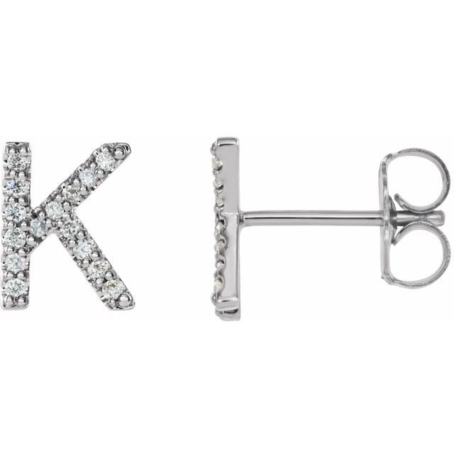 14K White .06 CTW Diamond Single Initial K Earring 1