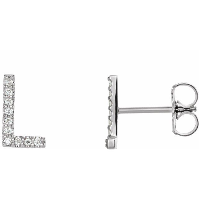 14K White .04 CTW Diamond Single Initial L Earring 1