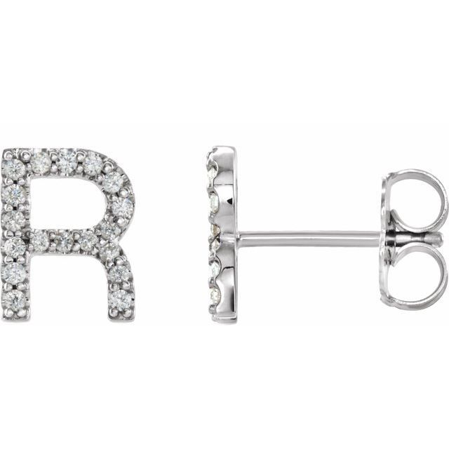 14K White .07 CTW Diamond Single Initial R Earring 1