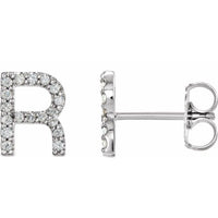 14K White .07 CTW Diamond Single Initial R Earring 1