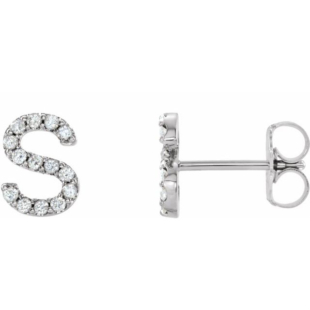 14K White .06 CTW Diamond Single Initial S Earring 1