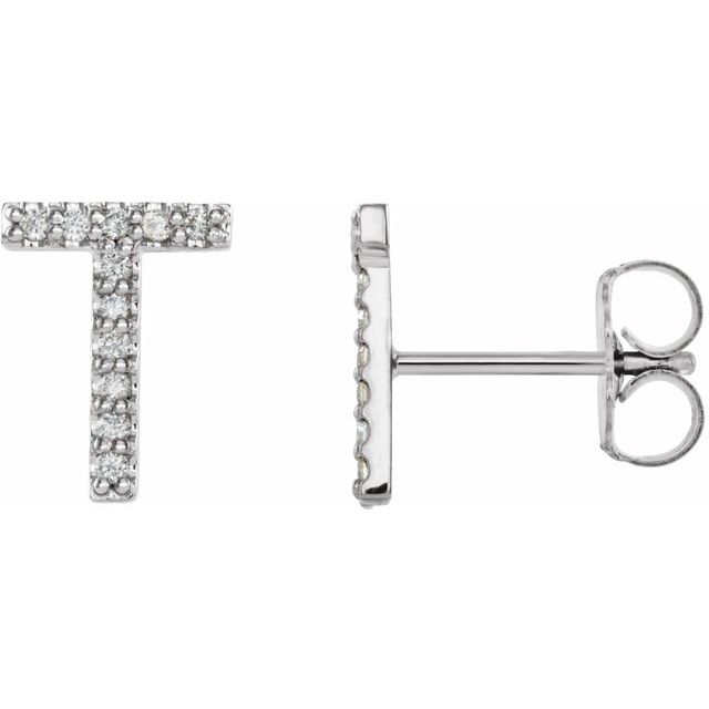 14K White .05 CTW Diamond Single Initial T Earring 1