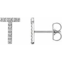 14K White .05 CTW Diamond Single Initial T Earring 1