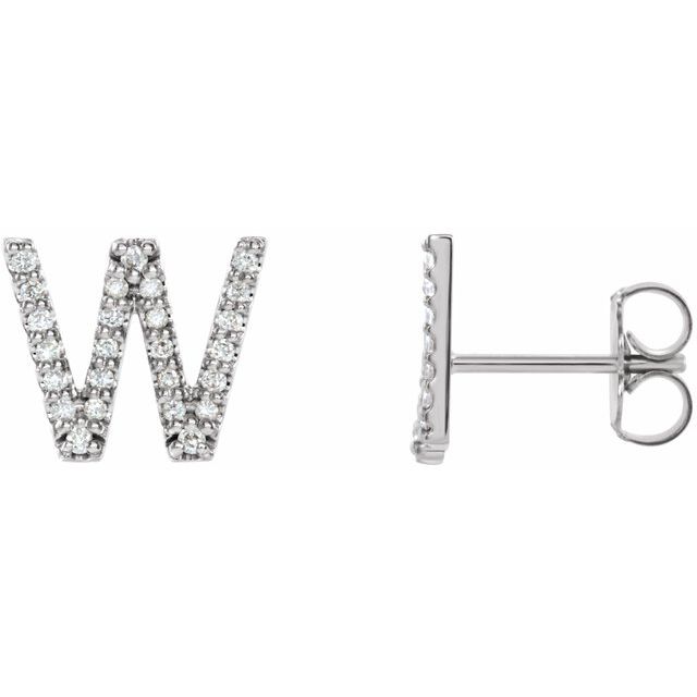 14K White .07 CTW Diamond Single Initial W Earring 1