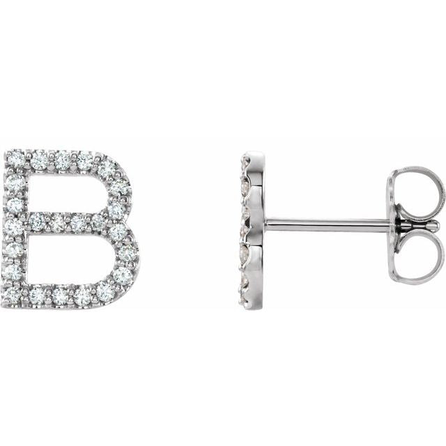 14K White 1/10 CTW Diamond Single Initial B Earring 1