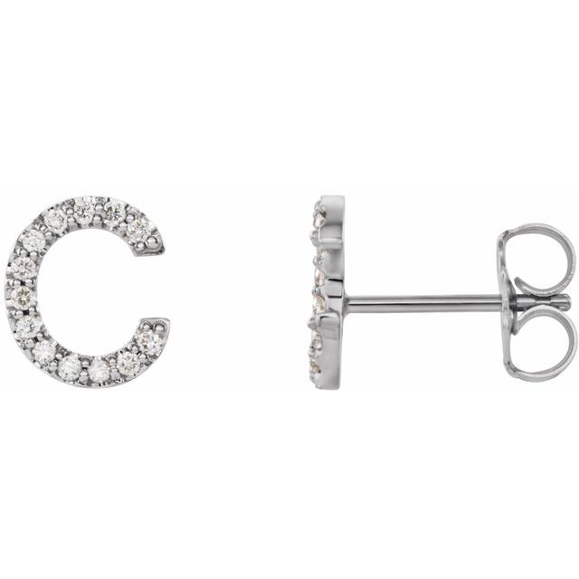 14K White .06 CTW Diamond Single Initial C Earring 1