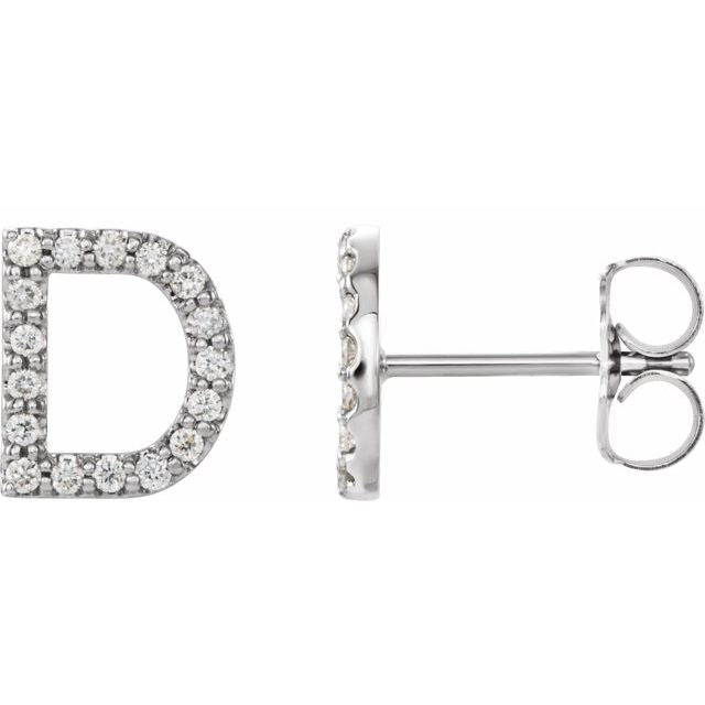 14K White .07 CTW Diamond Single Initial D Earring 1