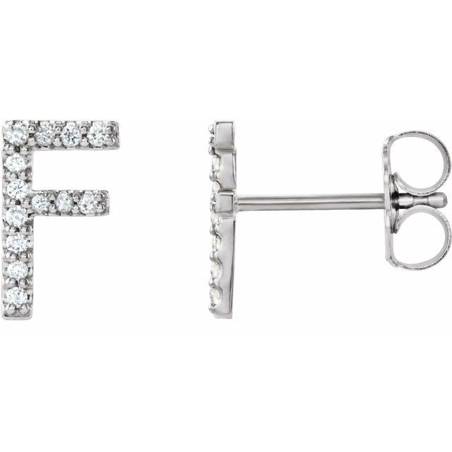 14K White .05 CTW Diamond Single Initial F Earring 1