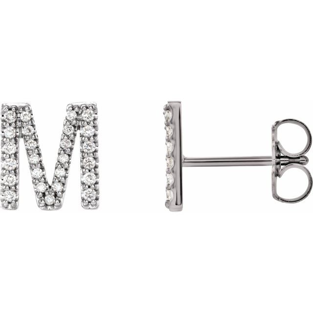 Sterling Silver .08 CTW Diamond Single Initial M Earring 1
