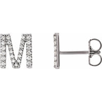 14K White .08 CTW Diamond Single Initial M Earring 1