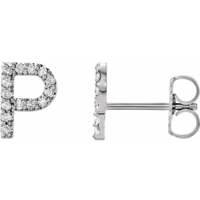 14K White .06 CTW Diamond Single Initial P Earring 1