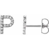 14K White .06 CTW Diamond Single Initial P Earring 1