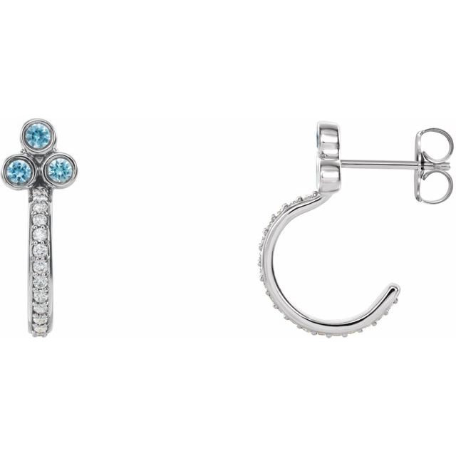 14K White Blue Zircon & 1/4 CTW Diamond J-Hoop Earrings 1