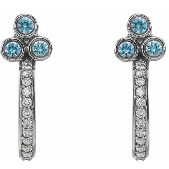 14K White Blue Zircon & 1/4 CTW Diamond J-Hoop Earrings 2