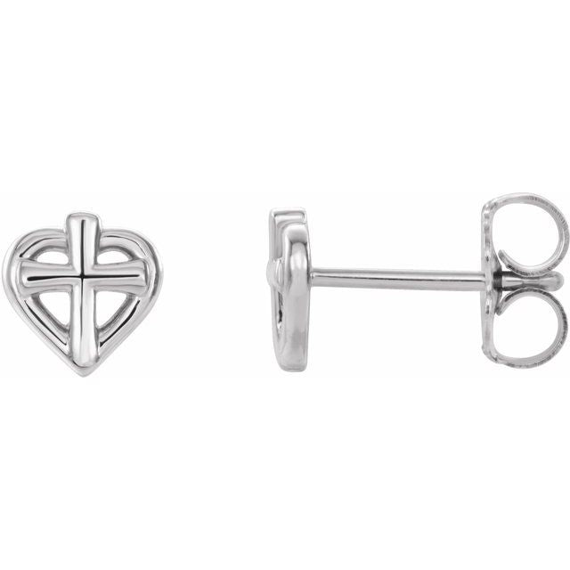 Sterling Silver Cross with Heart Youth Earrings 1