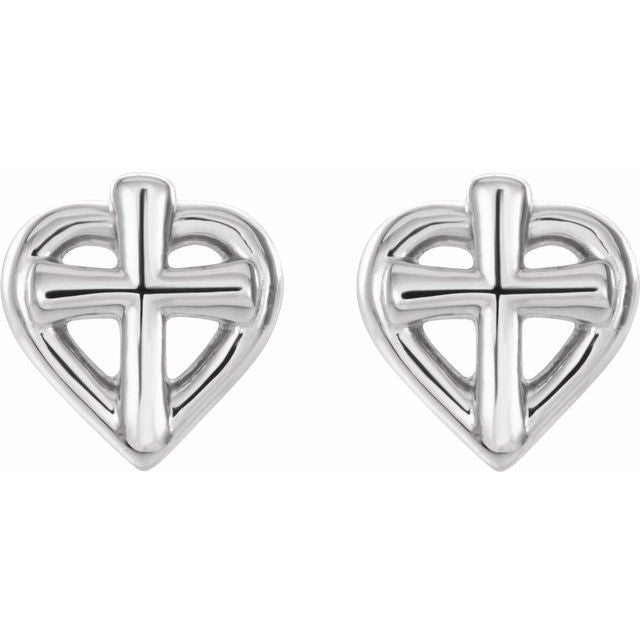Sterling Silver Cross with Heart Youth Earrings 2