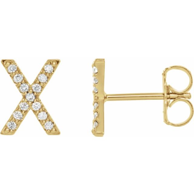 14K Yellow .06 CTW Diamond Single Initial X Earring 1