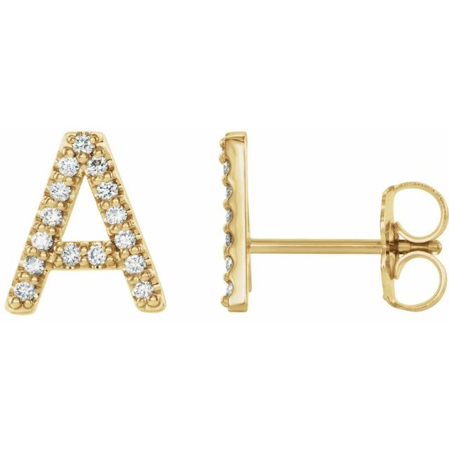 14K Yellow .06 CTW Diamond Single Initial A Earring 1
