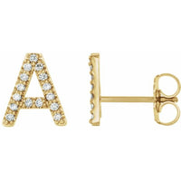 14K Yellow .06 CTW Diamond Single Initial A Earring 1