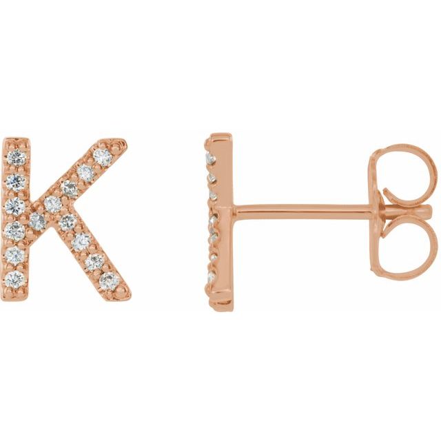 14K Rose .06 CTW Diamond Single Initial K Earring 1