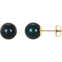 14K Yellow Gold 8 mm Cultured Black Akoya Pearl Earrings