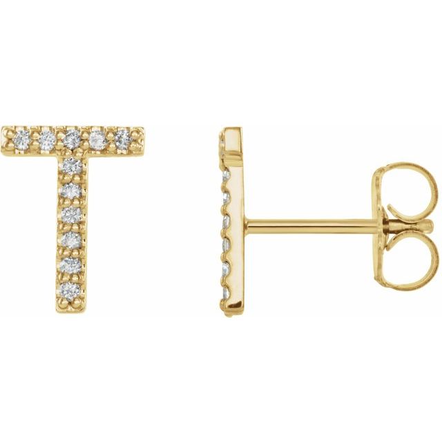 14K Yellow .05 CTW Diamond Single Initial T Earring 1