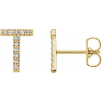 14K Yellow .05 CTW Diamond Single Initial T Earring 1