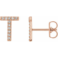 14K Rose .05 CTW Diamond Single Initial T Earring 1