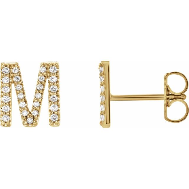 14K Yellow .08 CTW Diamond Single Initial M Earring 1