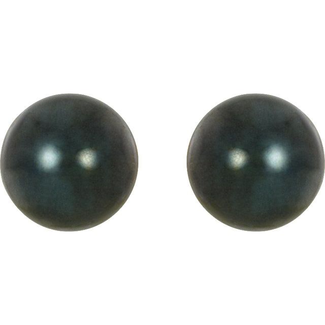 14K White Gold 7 mm Black Akoya Cultured Pearl Earrings