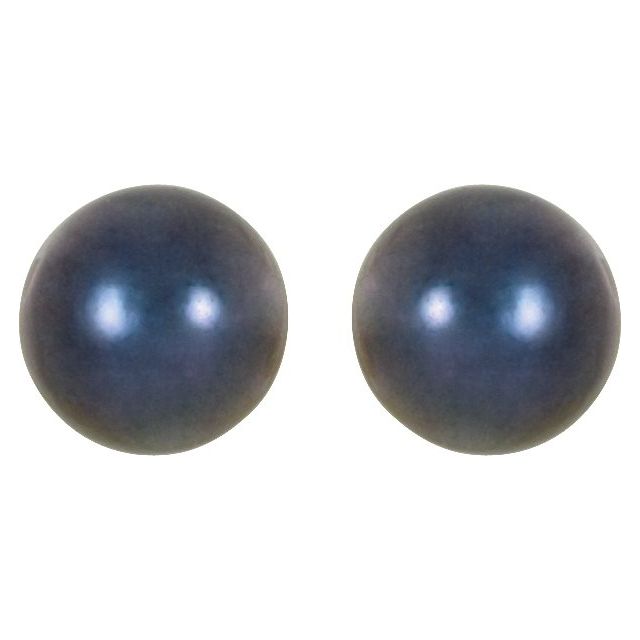 14K White Gold  6 mm Cultured Black Akoya Pearl Earrings
