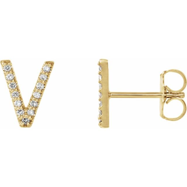 14K Yellow .04 CTW Diamond Single Initial V Earring 1